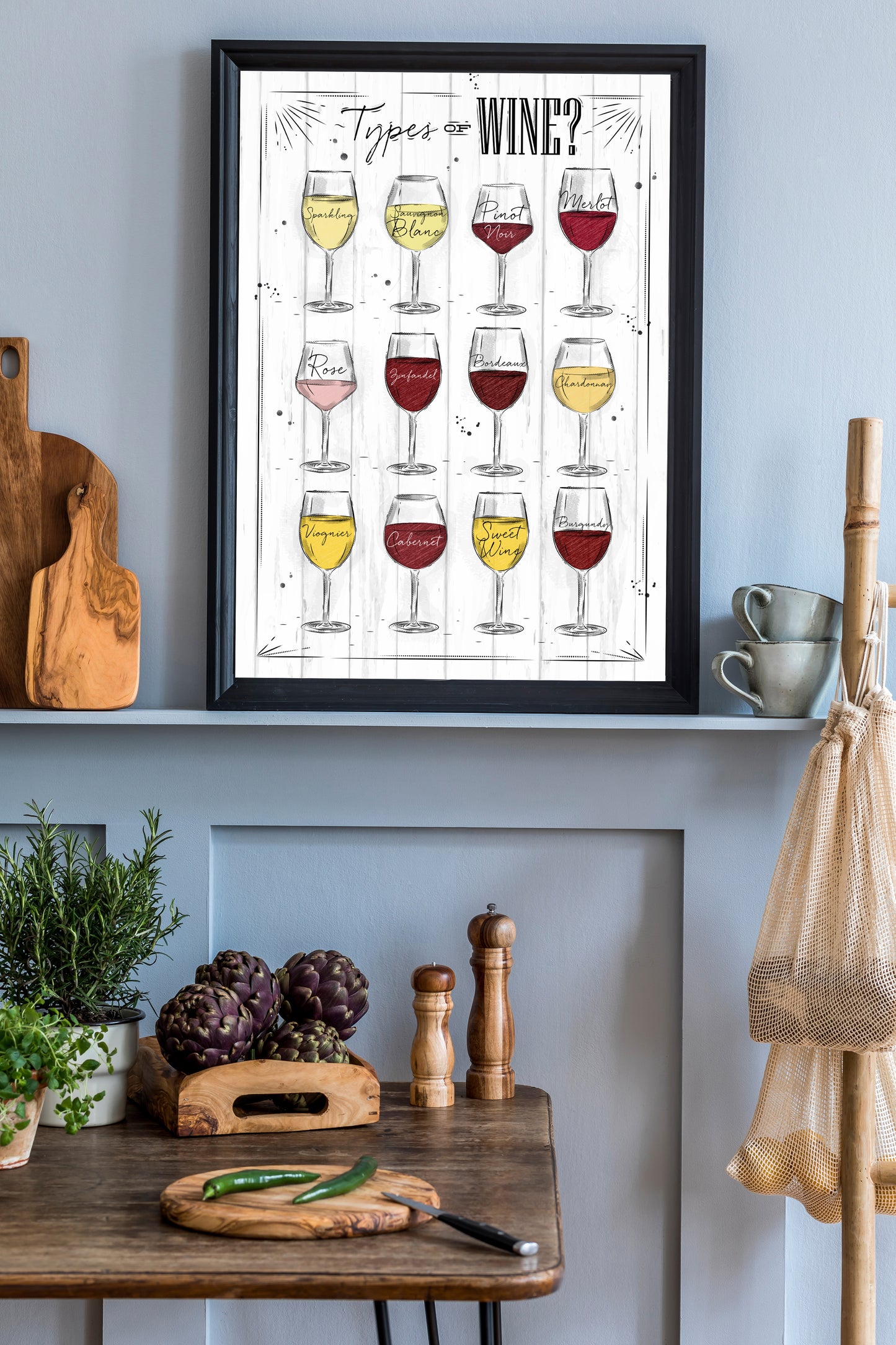 D#298 Wall art design, poster, kitchen art, alcoholic beverages types, Drinks, Festival, WINE TYPES