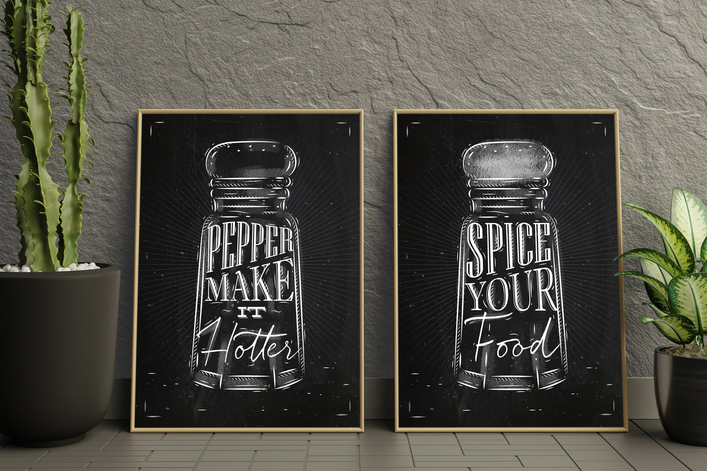 D#304 Wall art design, poster, Chalkboard kitchen art, Spices, Pepper, Seasoning, Spices Jars,  Spice your Food,  Set of 2 prints