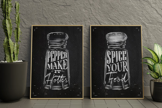 D#304 Wall art design, poster, Chalkboard kitchen art, Spices, Pepper, Seasoning, Spices Jars,  Spice your Food,  Set of 2 prints