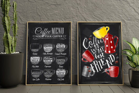 D#318, Wall art print,  Chalkboard poster, Desserts, Kitchen, Restaraunt, Pastry, Bakery, Coffee Collection, Set of 2 prints