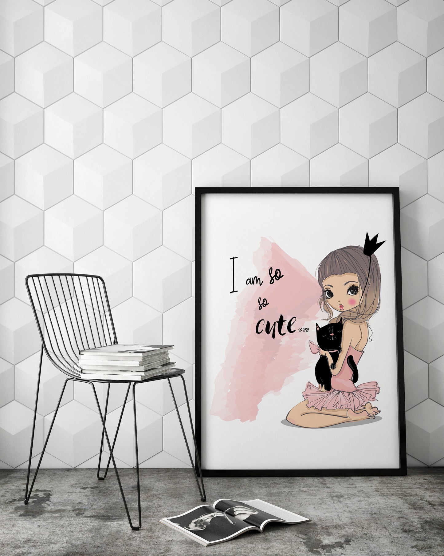 D#325 Wall art print, Poster, Aesthetic, Fashionista, Trendy, Paris, Cat, Pink, Cute, Beauty,  Little Princess