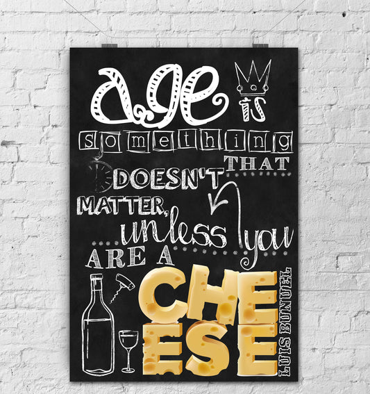D#374, Wall art print, Chalkboard poster, Cheese poster, Kitchen, Restaraunt, Cheese, Gourmet, Age, Luis Bunuel