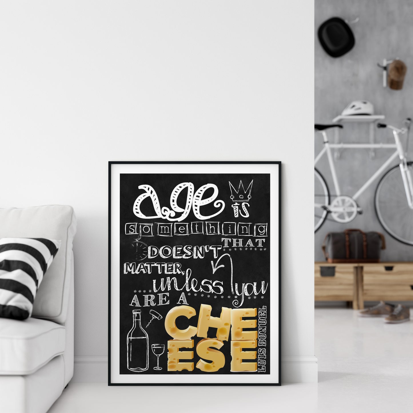 D#374, Wall art print, Chalkboard poster, Cheese poster, Kitchen, Resturaunt, Cheese, Gourmet, Age, Luis Bunuel