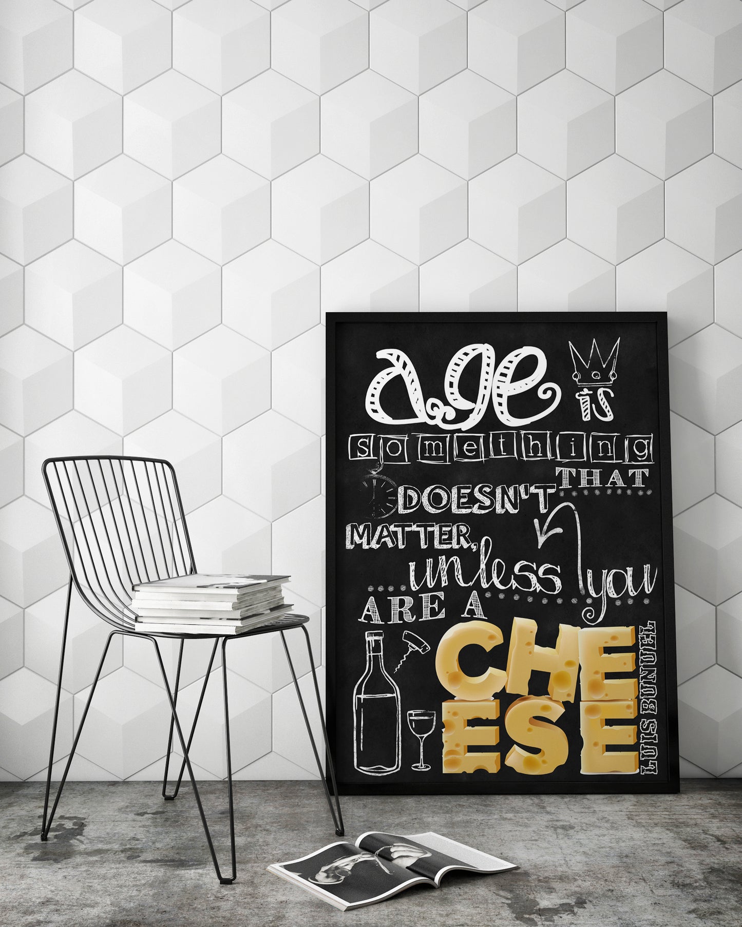 D#374, Wall art print, Chalkboard poster, Cheese poster, Kitchen, Resturaunt, Cheese, Gourmet, Age, Luis Bunuel