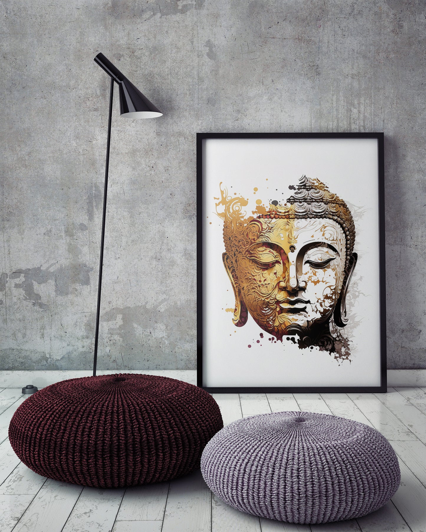 D#378 Wall art design, poster, Karma, Retreat, Chakras, Feng Shui, ZEN, Meditation, Relax, Yoga, Embossed Buddha Head