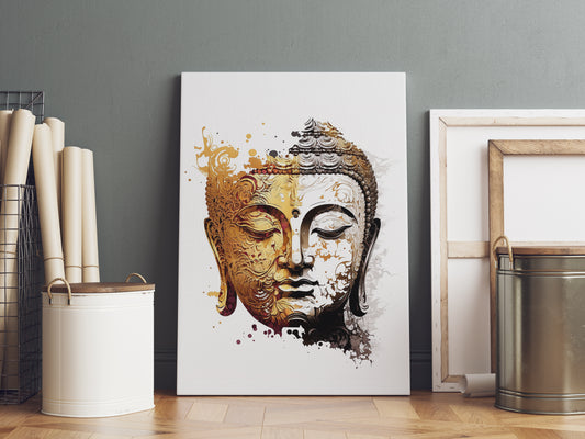 D#378 Wall art design, poster, Karma, Retreat, Chakras, Feng Shui, ZEN, Meditation, Relax, Yoga, Embossed Buddha Head