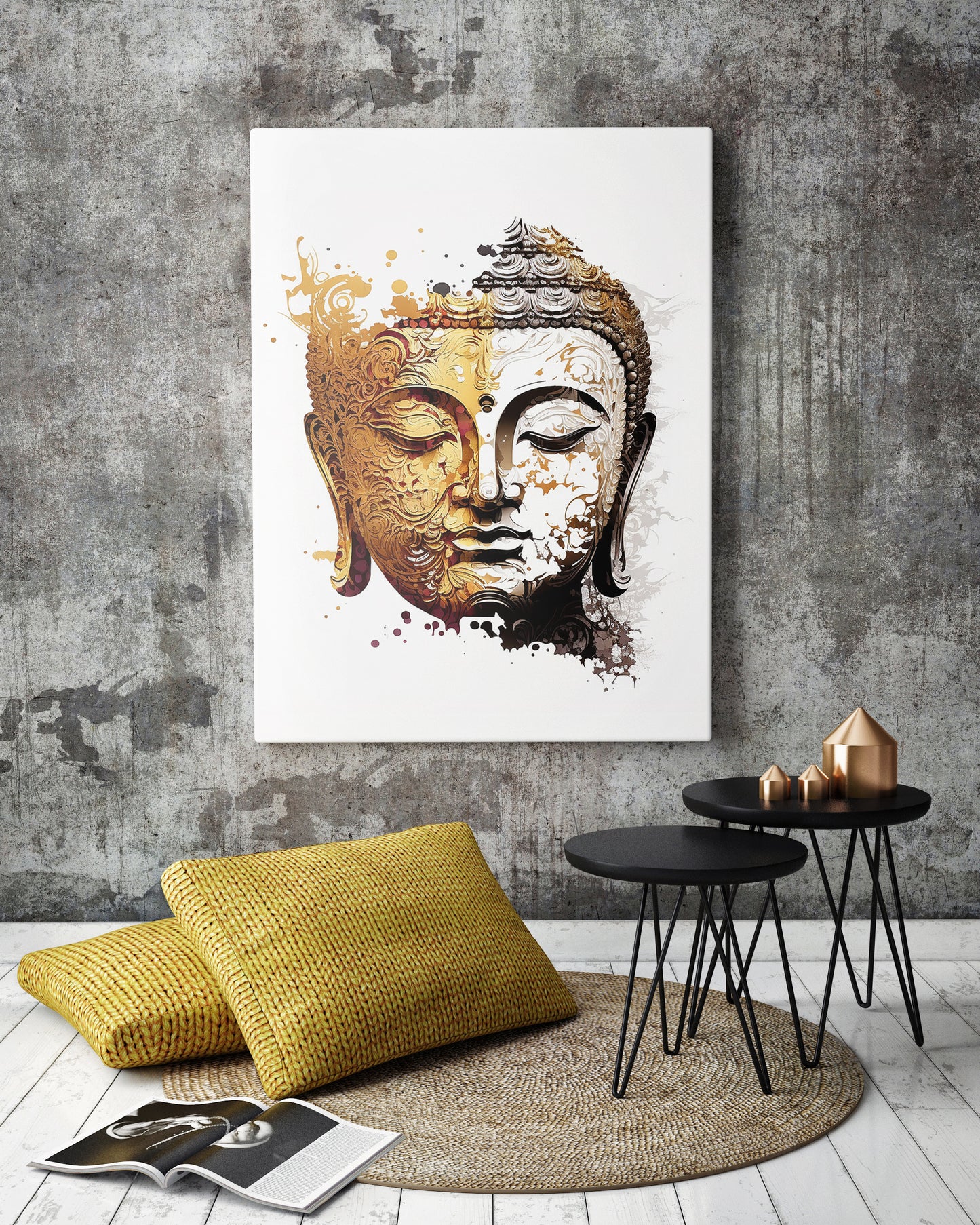 D#378 Wall art design, poster, Karma, Retreat, Chakras, Feng Shui, ZEN, Meditation, Relax, Yoga, Embossed Buddha Head