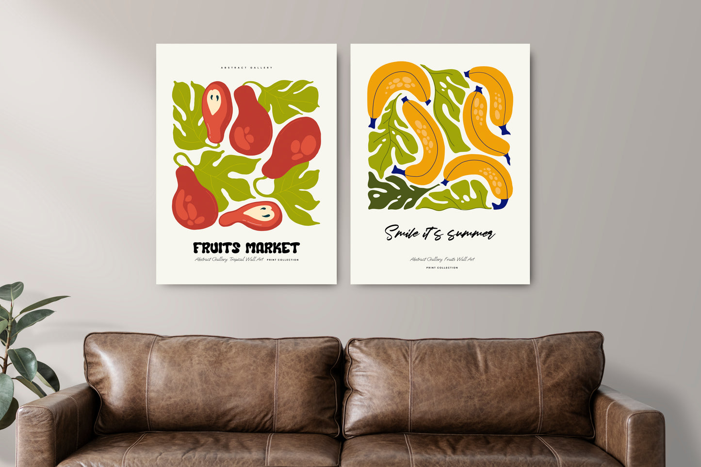 D#385 Wall art print, poster, Summer, Fruits, Garden, Banana, Orchad, Smootie, Fruit Tree, Tropical, Farmers Market, Matisse style, Set of 2 prints