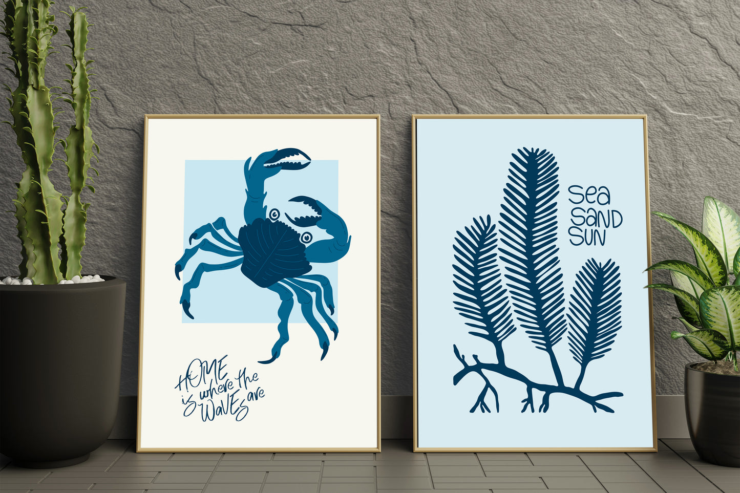 D#386 Wall art print, poster, Nautical, Underwater, Ocean, Sea, Seaweed, Fish, Aquarium, Sea Flora, Crab,  Matisse style, Set of 2 prints