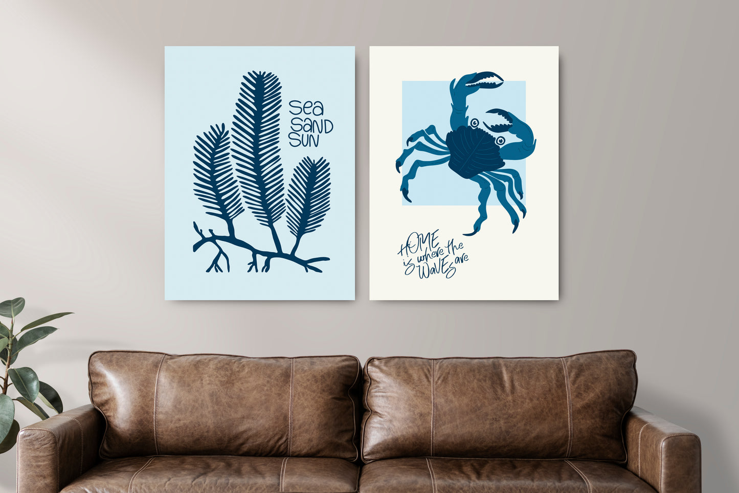 D#386 Wall art print, poster, Nautical, Underwater, Ocean, Sea, Seaweed, Fish, Aquarium, Sea Flora, Crab,  Matisse style, Set of 2 prints