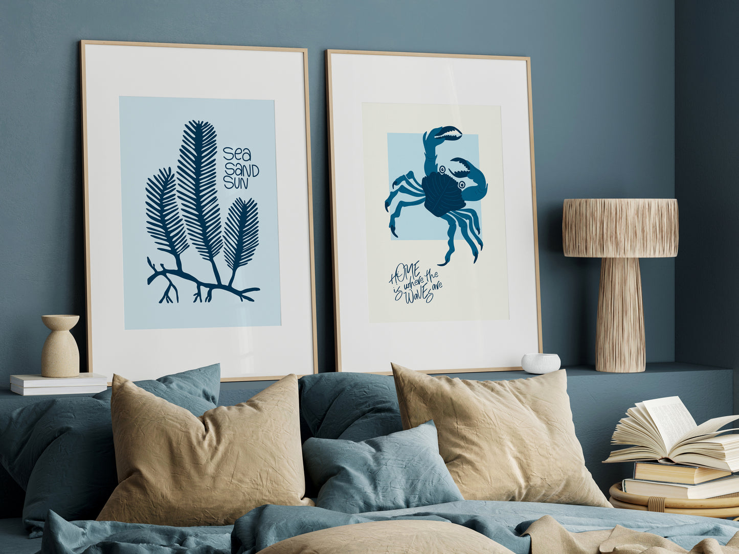 D#386 Wall art print, poster, Nautical, Underwater, Ocean, Sea, Seaweed, Fish, Aquarium, Sea Flora, Crab,  Matisse style, Set of 2 prints