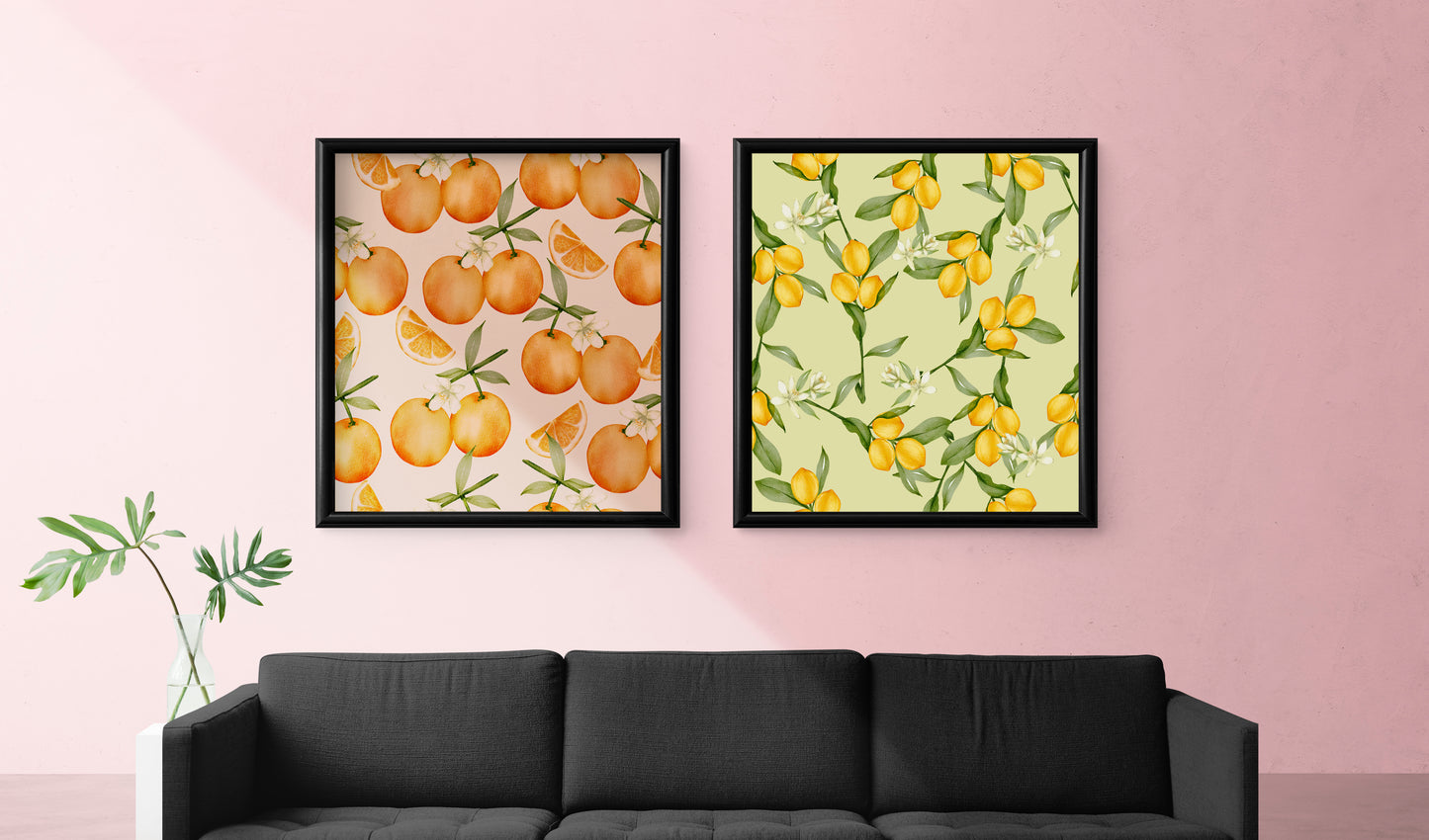 D#404 Wall art print, poster, Summer, Fruits, Garden, Orchad, Smootie, Fruit Tree, Tropical, Farmers Market, Lemons, Oranges, Set of 2 prints