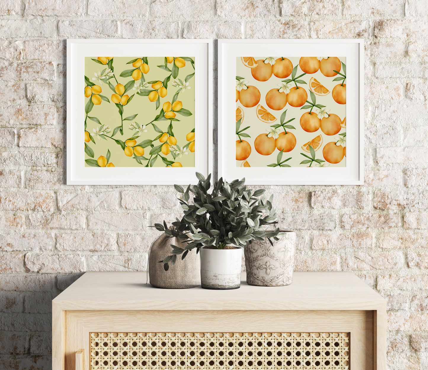 D#404 Wall art print, poster, Summer, Fruits, Garden, Orchad, Smootie, Fruit Tree, Tropical, Farmers Market, Lemons, Oranges, Set of 2 prints