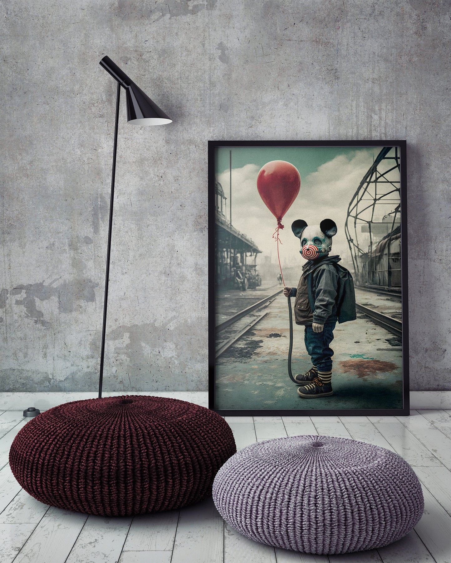 D#413, Wal art prints, Art, Apocalyptic, Anti-War Peace, Hippie, Pacifist, Aftermath of Nuclear War, Kid with Red Balloon