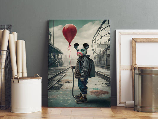 D#413, Wal art prints, Art, Apocalyptic, Anti-War Peace, Hippie, Pacifist, Aftermath of Nuclear War, Kid with Red Balloon