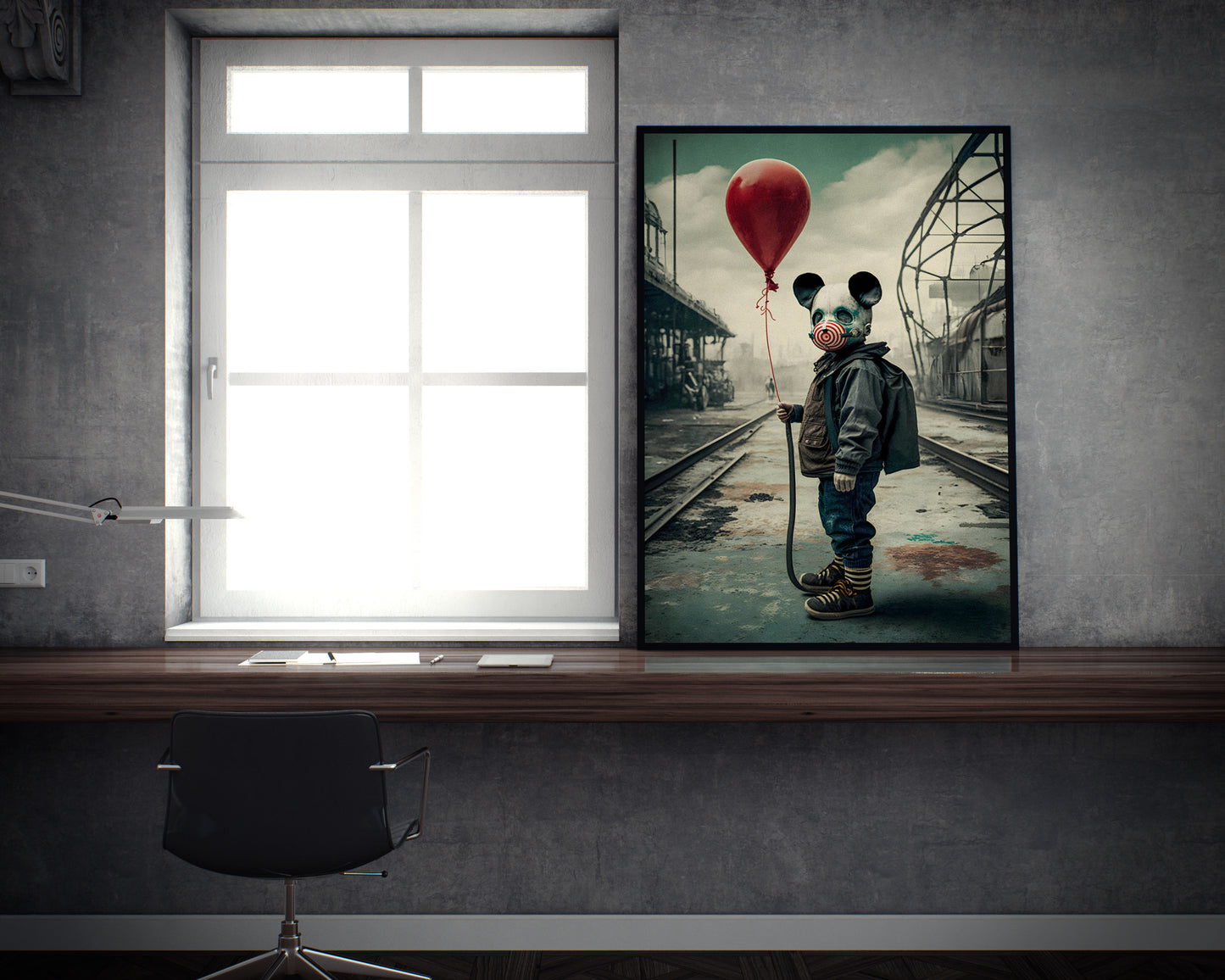 D#413, Wal art prints, Art, Apocalyptic, Anti-War Peace, Hippie, Pacifist, Aftermath of Nuclear War, Kid with Red Balloon