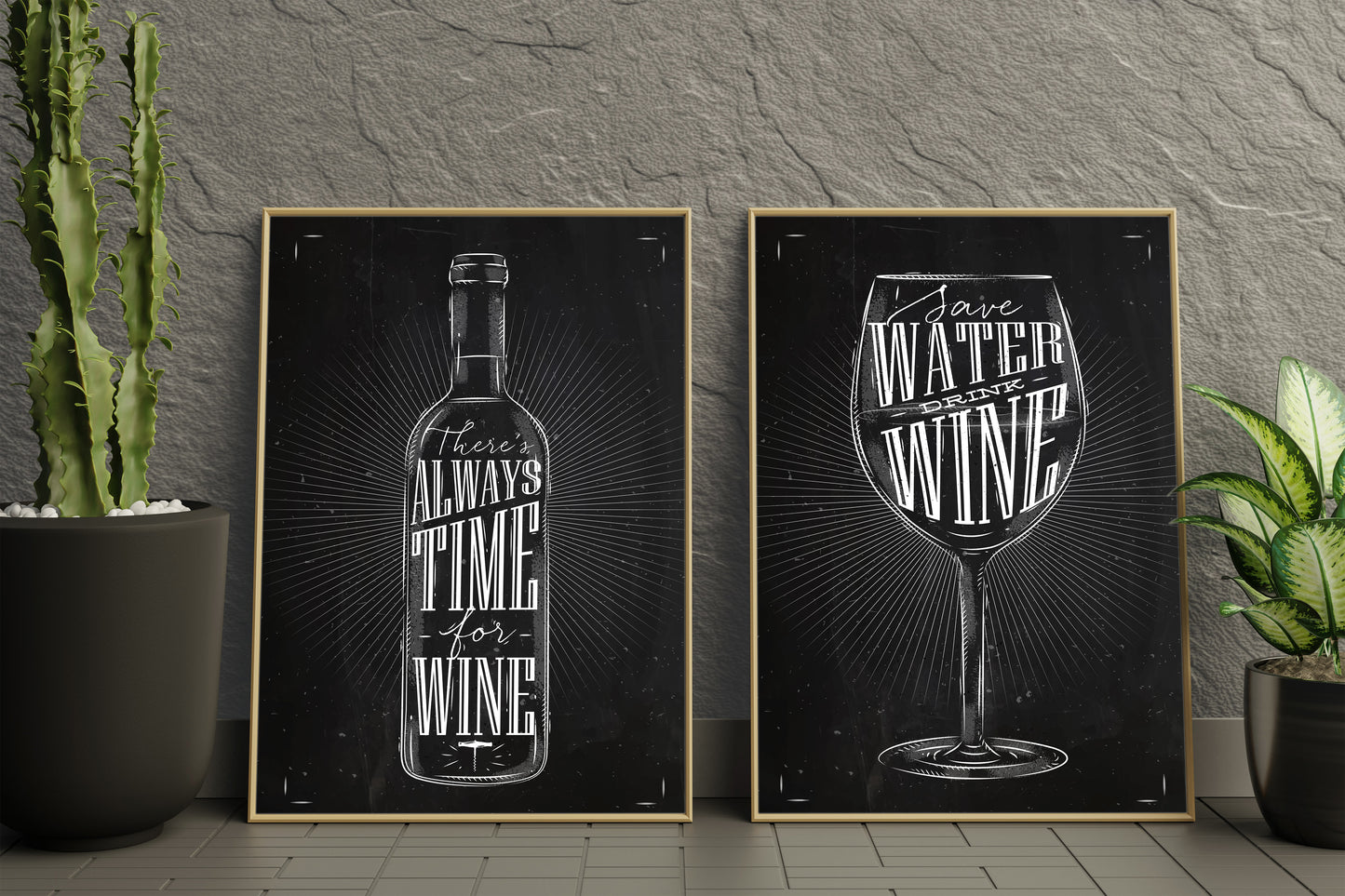 D#42 Wall art design, poster, charcoal kitchen art, alcoholic beverages types, WINE,  Set of 2