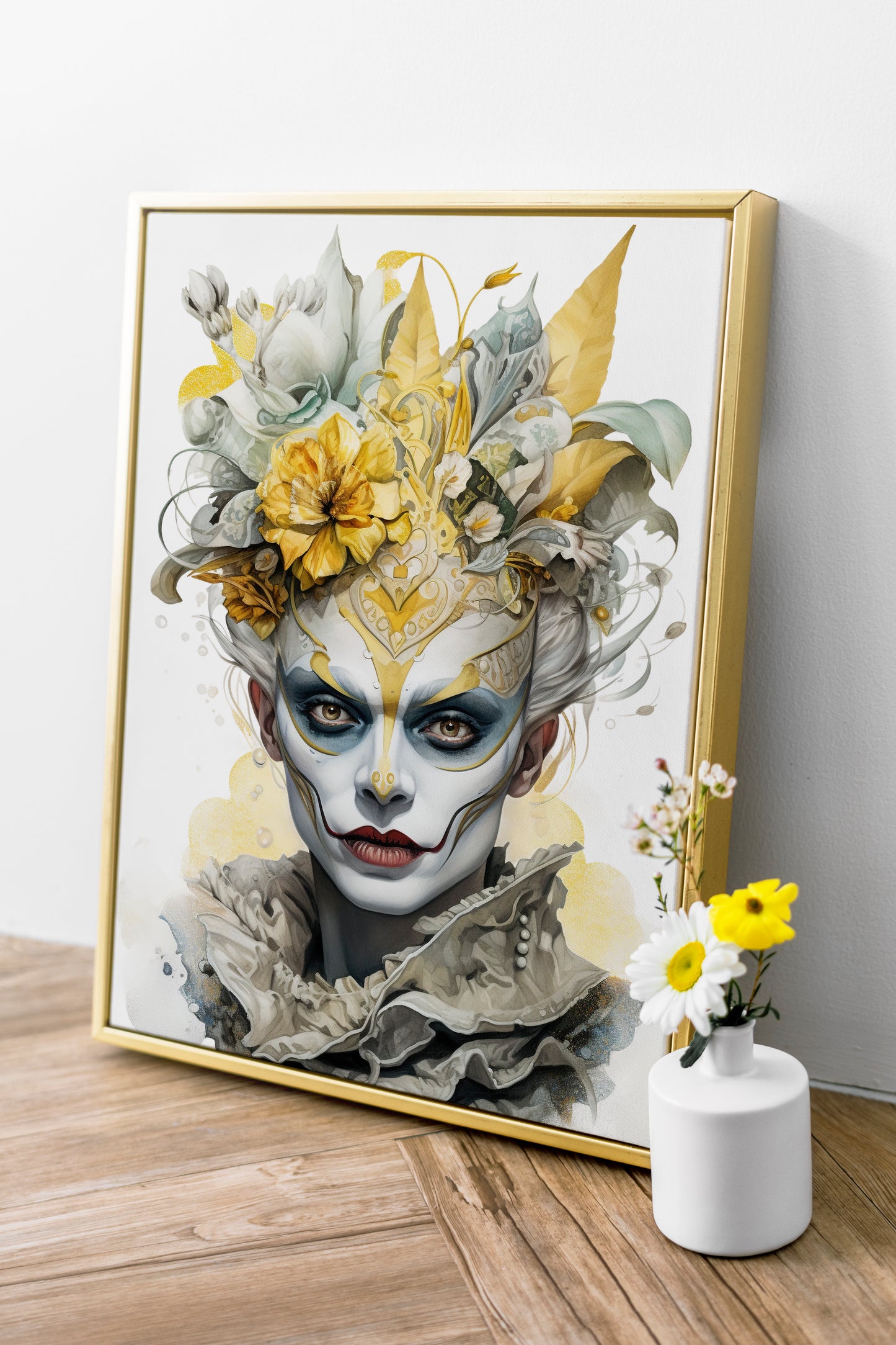 D#479 Wall art print, Poster, Art, Baroque, Mask, Carnival, Circus,  Party, Harlequin, Lavish costumes, Flowers, Baroque Clown