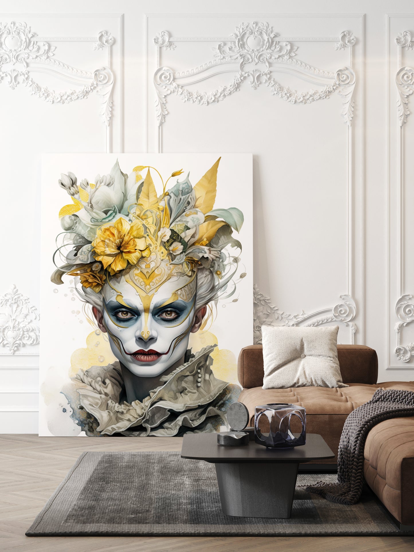 D#479 Wall art print, Poster, Art, Baroque, Mask, Carnival, Circus,  Party, Harlequin, Lavish costumes, Flowers, Baroque Clown