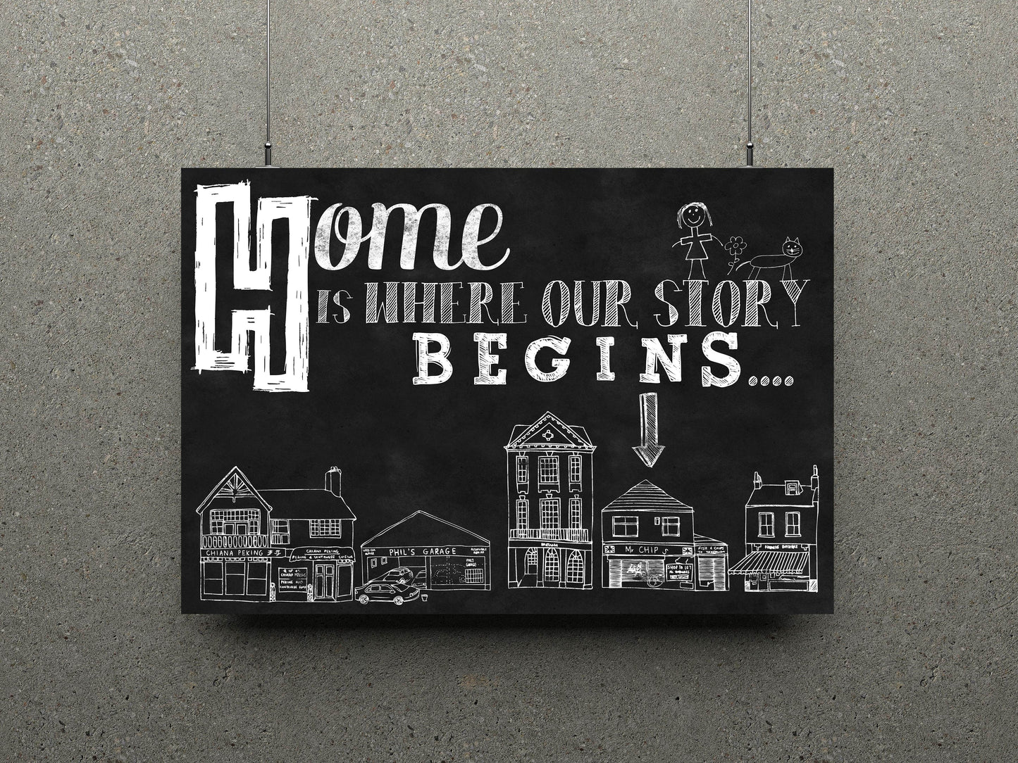 D#355 Wall art design, poster, Chalkboard print, Family, Home, Love begins, House, Motherland, Story Begins