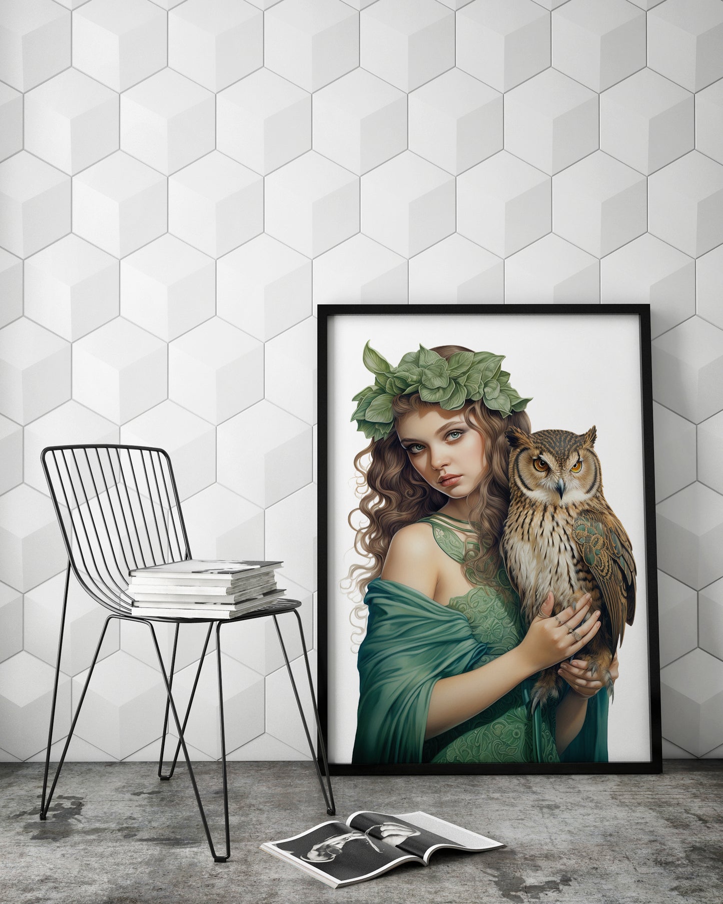 D#481 Wall art print, Poster, Birds, Fauna, Nature, Wisdom, Planet of Birds, Baroque, Mystics, Lady with Owl