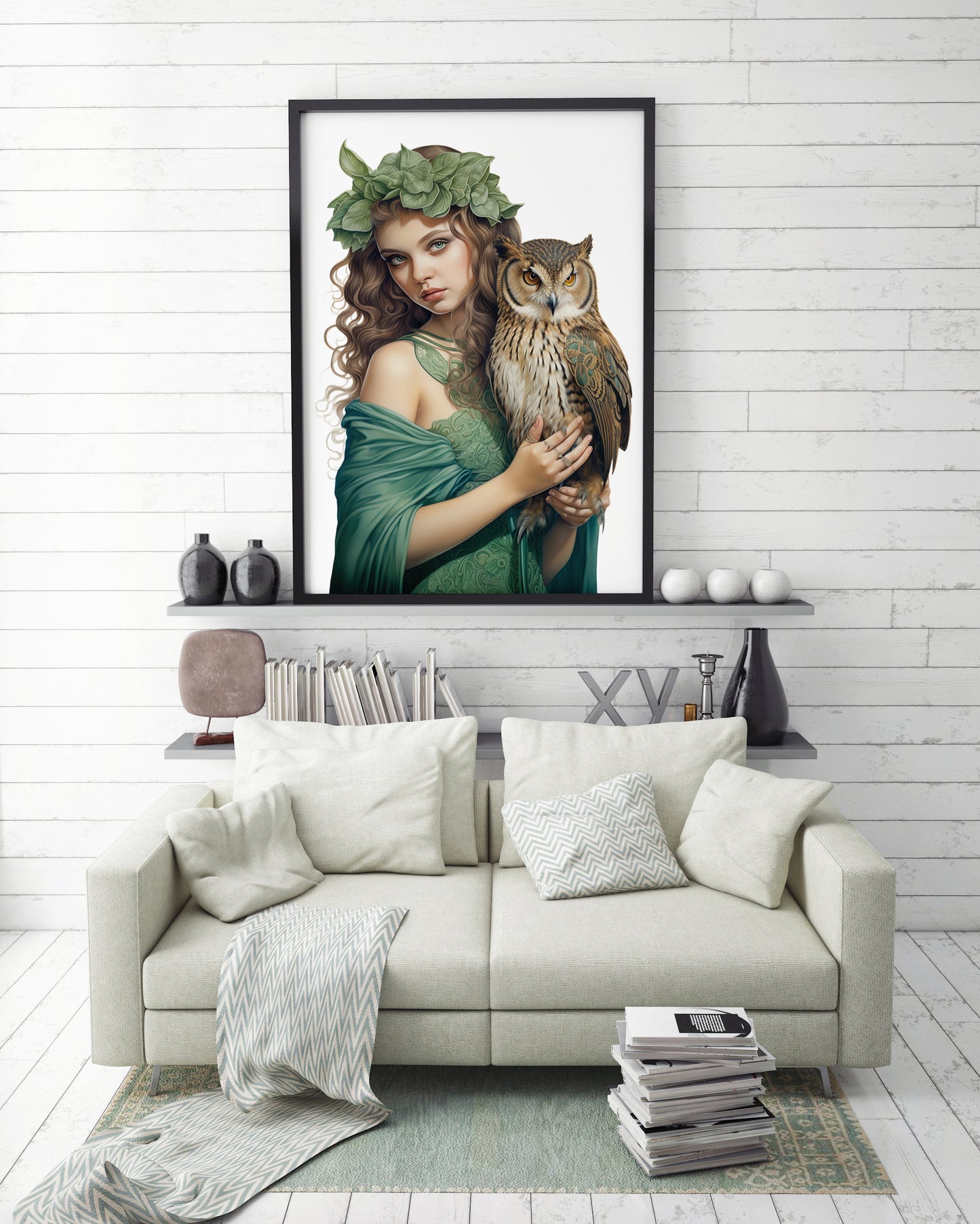 D#481 Wall art print, Poster, Birds, Fauna, Nature, Wisdom, Planet of Birds, Baroque, Mystics, Lady with Owl