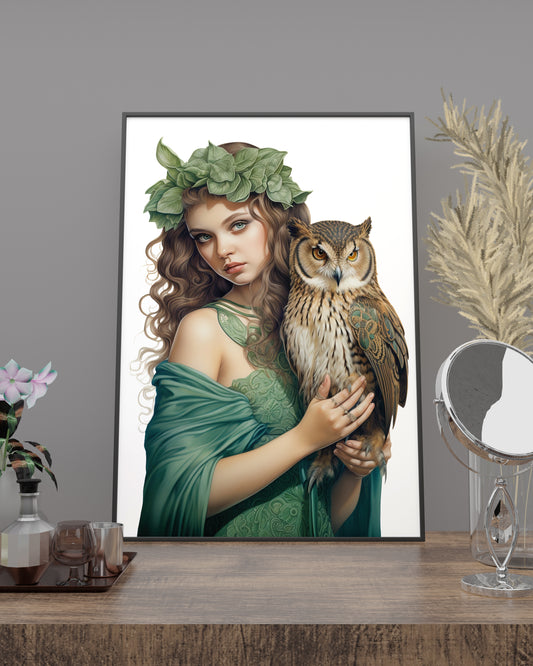 D#481 Wall art print, Poster, Birds, Fauna, Nature, Wisdom, Planet of Birds, Baroque, Mystics, Lady with Owl
