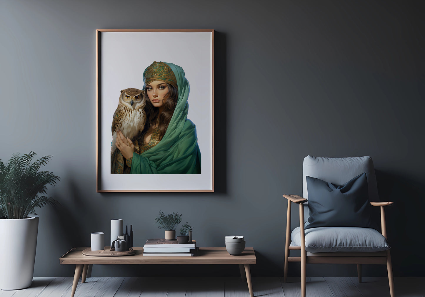 D#486 Wall art print, Poster, Birds, Fauna, Nature, Wisdom, Planet of Birds, Baroque, Mystics, Lady with Owl