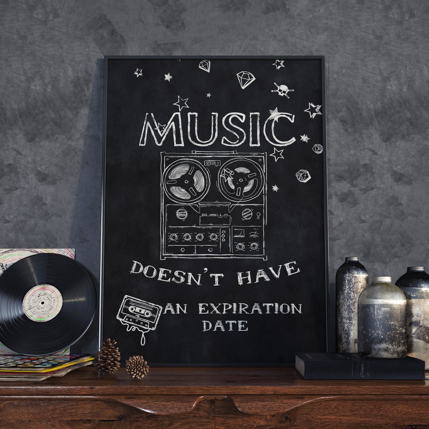 D#327 Wall art prints, chalkboard art, Art of Sound, Melody, Culture, Tunes, Old School Record Player, Vintage player, Vinyl, Music