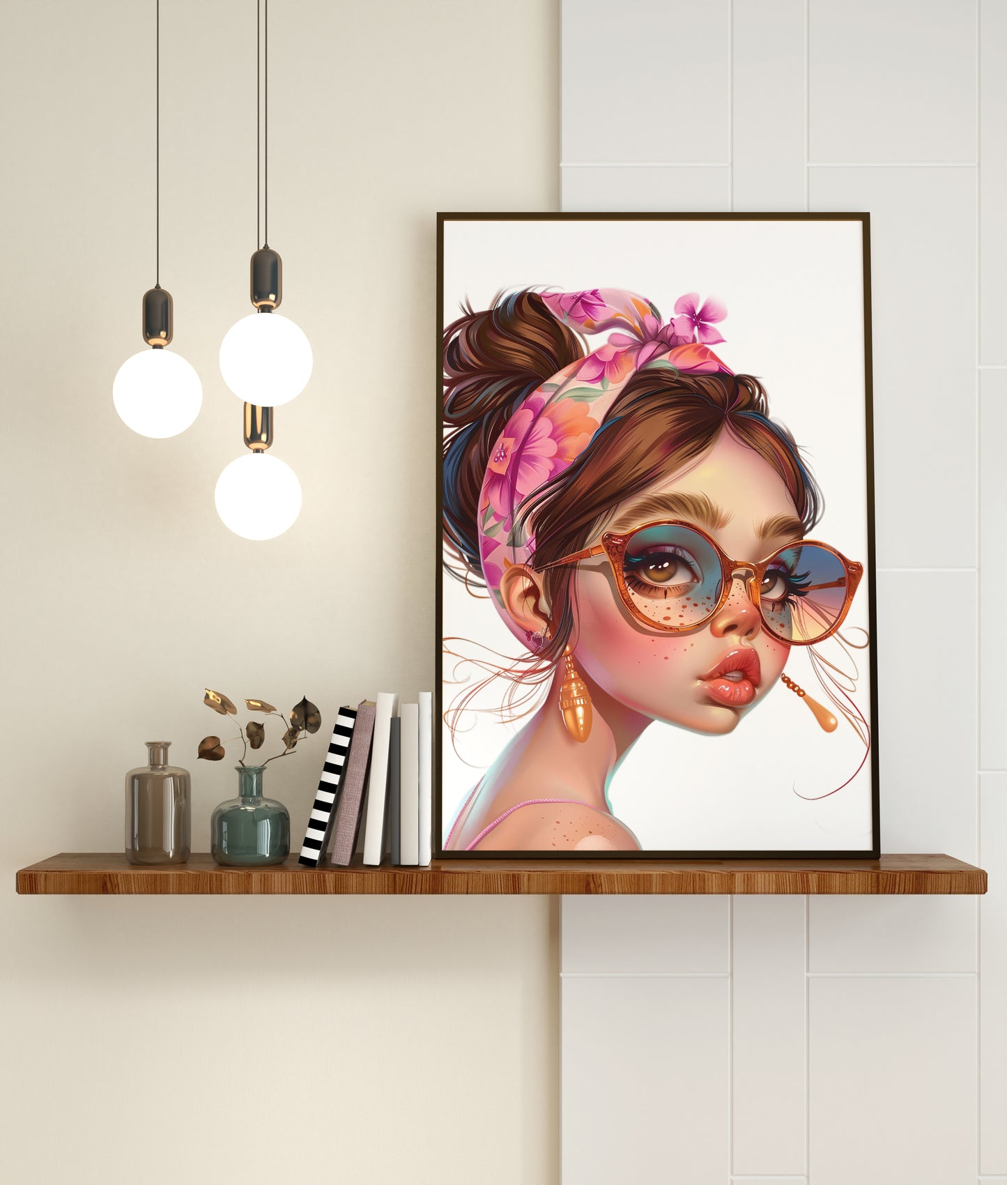 D#511 Wall art print, Poster, Retro, Vintage, Nostalgia, Summer Vibe,  Innocence, Pink Hues, Cute Girl with Bandana