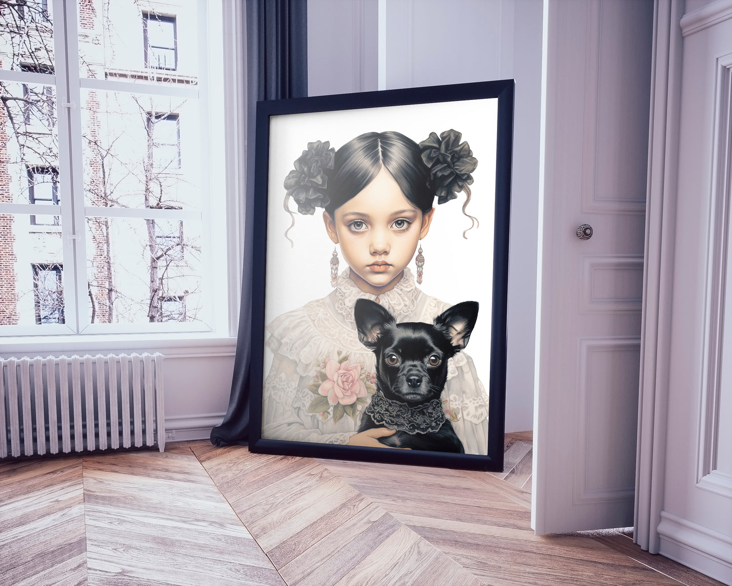 D#512 Wall art print, Poster, Retro, Vintage, Nostalgia, Kids, Innocence, Charm, Cute Girl with Dog Puppy