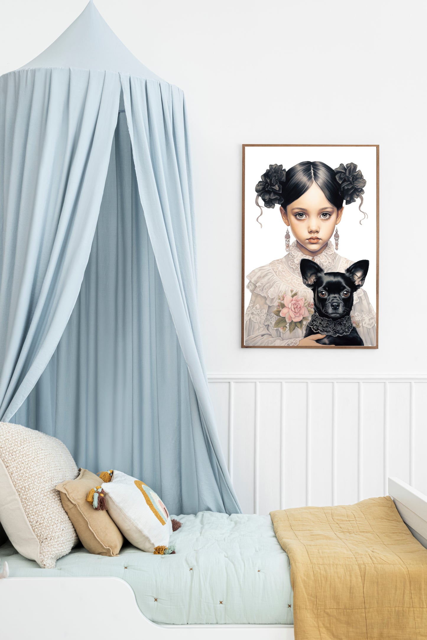 D#512 Wall art print, Poster, Retro, Vintage, Nostalgia, Kids, Innocence, Charm, Cute Girl with Dog Puppy