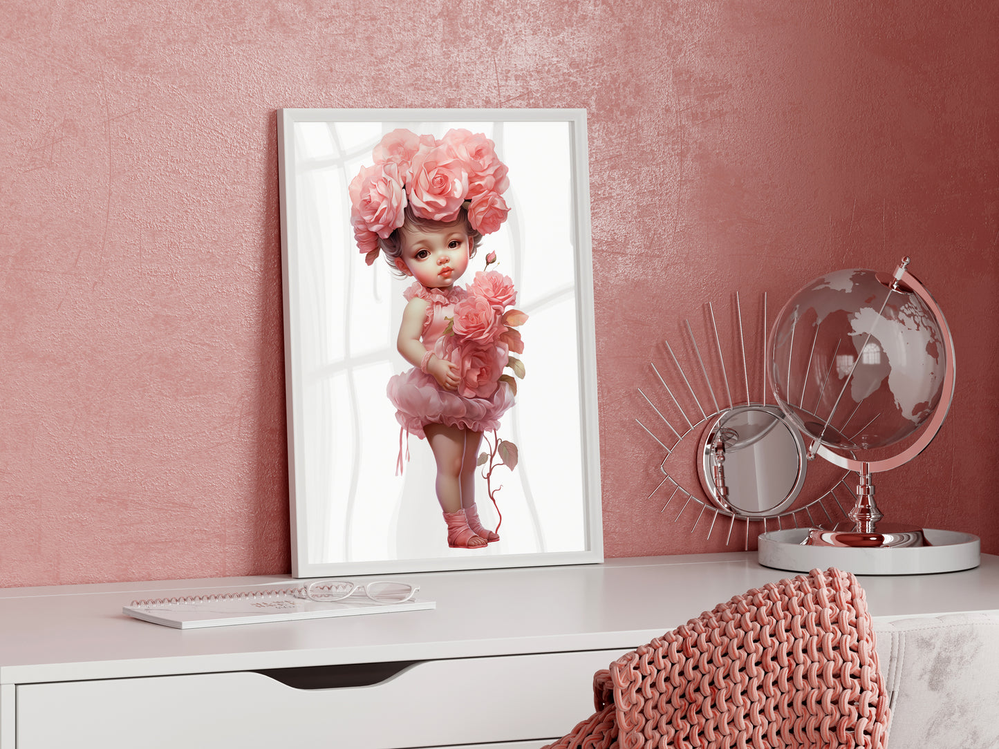 D#513 Wall art print, Poster, Retro, Vintage, Nostalgia, Kids, Innocence, Roses, Pink Hues, Cute Girl with Roses