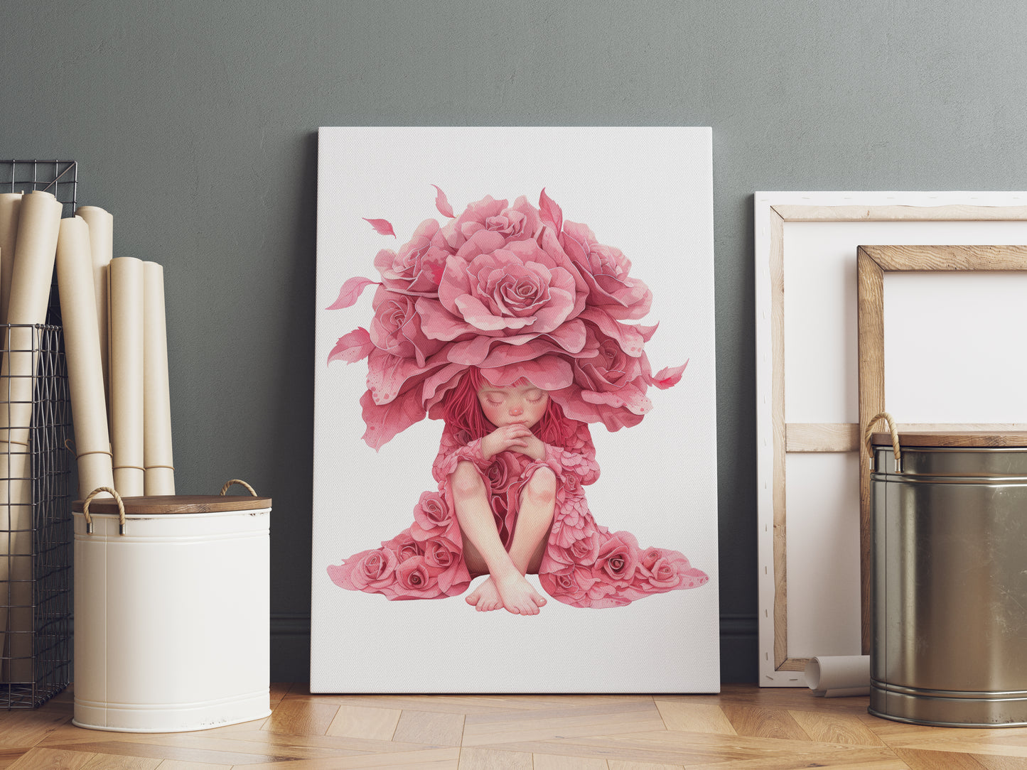 D#521 Wall art print, Poster, Retro, Vintage, Nostalgia, Kids, Innocence, Pink Hues, Cute Girl with Roses