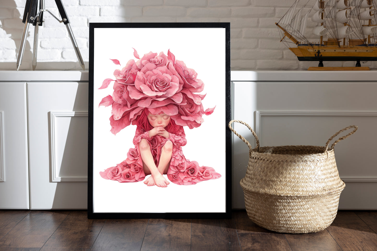 D#521 Wall art print, Poster, Retro, Vintage, Nostalgia, Kids, Innocence, Pink Hues, Cute Girl with Roses