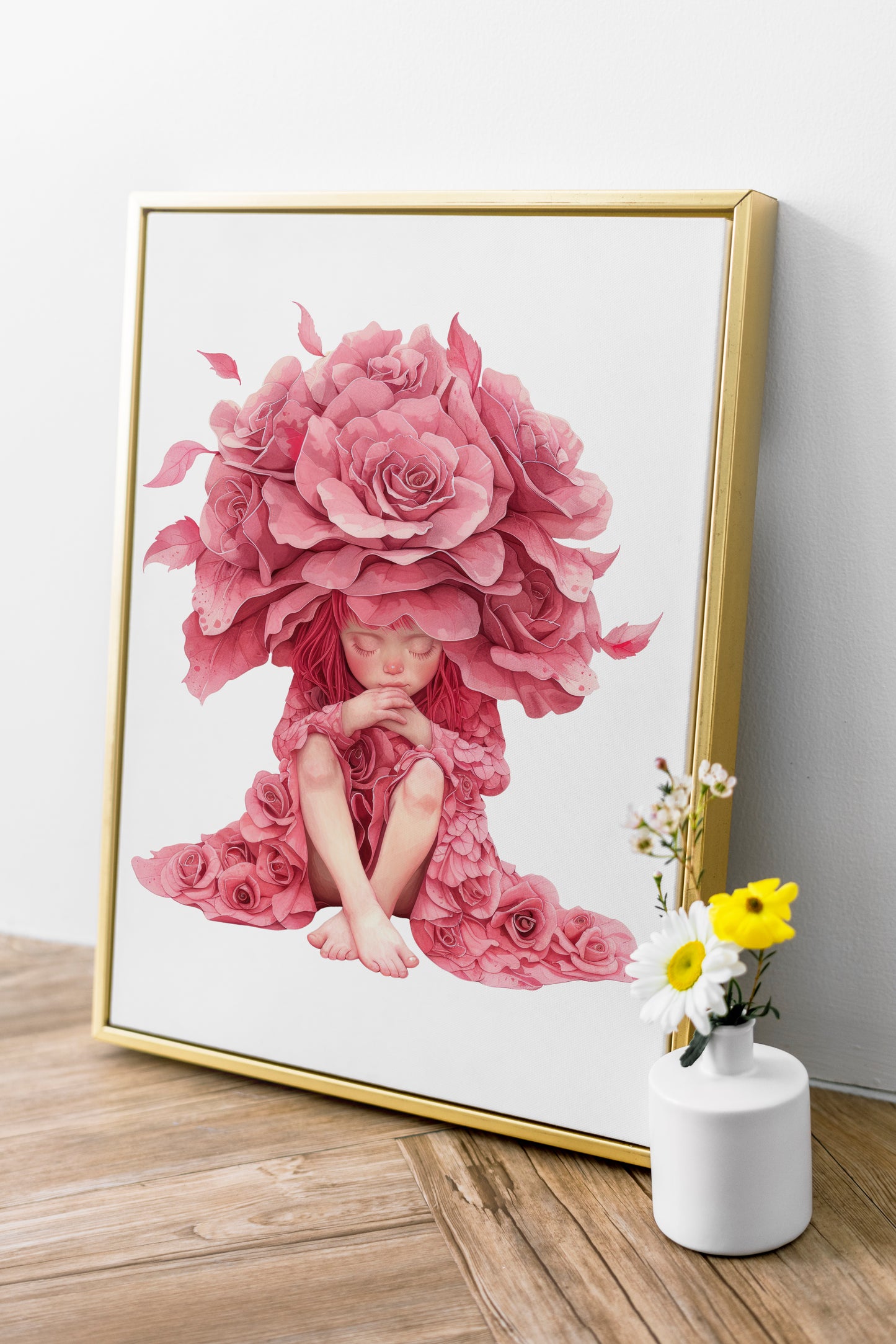 D#521 Wall art print, Poster, Retro, Vintage, Nostalgia, Kids, Innocence, Pink Hues, Cute Girl with Roses