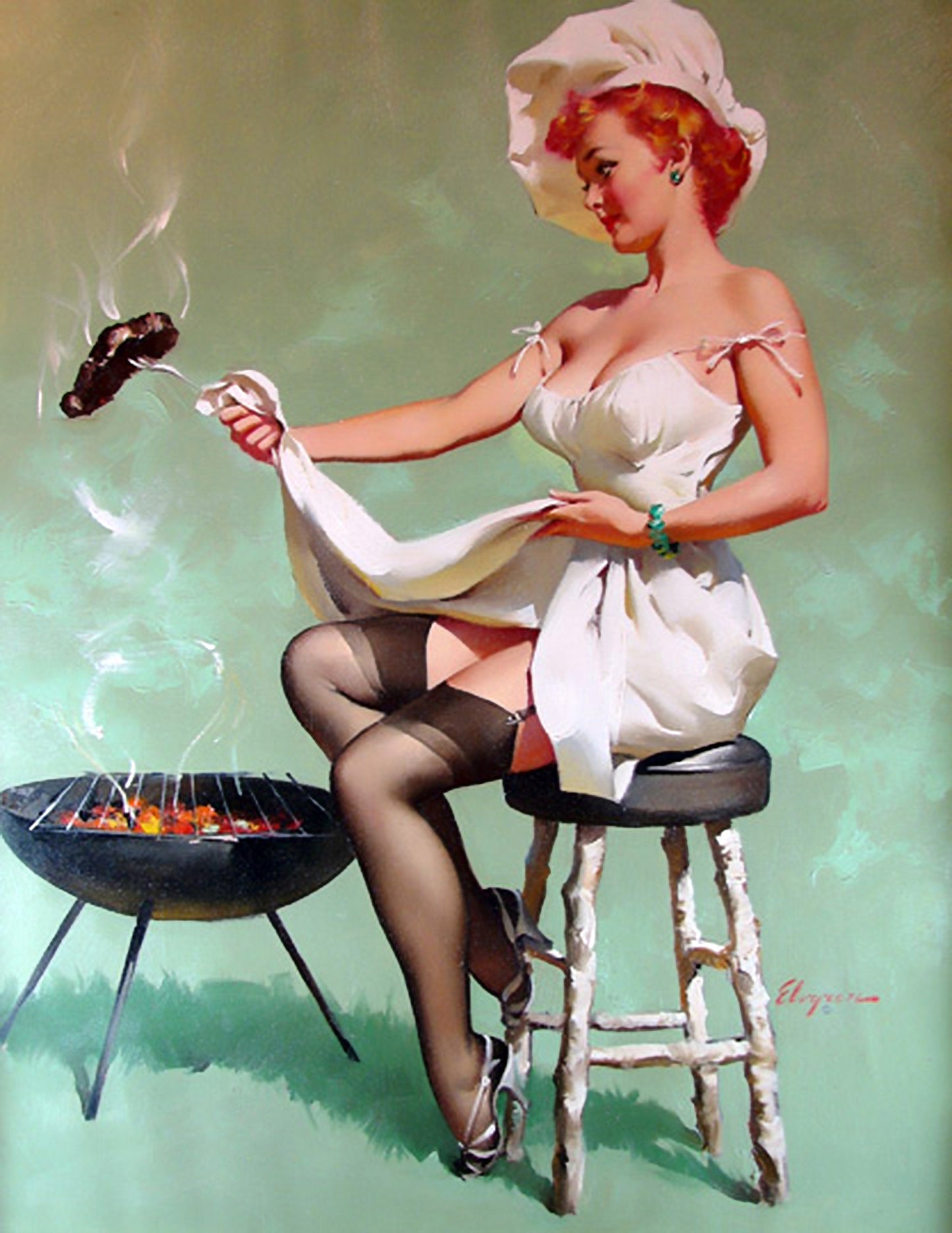 D#401 Wall art print, Poster, Pinup Art, Fashion, Aesthetic, Fashionista, Ad, Beauty, Sexuality, Lady making Barbeque, Pinup, Set of 4 prints