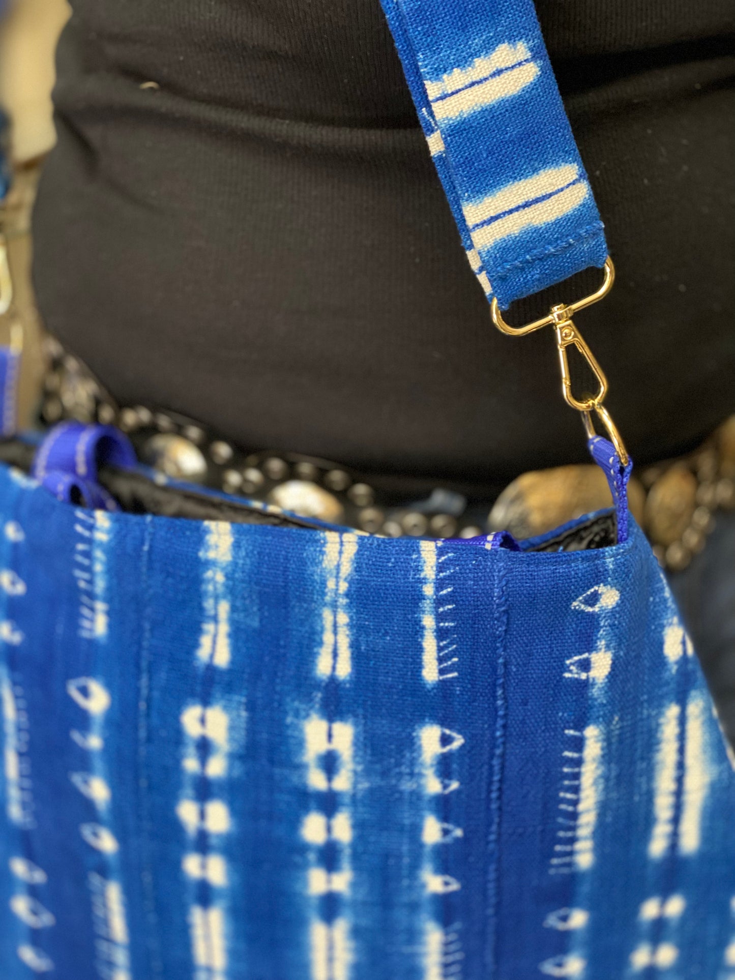 Tote bag, Mudcloth bag, Purse, African style bag, Handmade, Shoulder Strap, Shibori Indigo Mudcloth Tote Bag