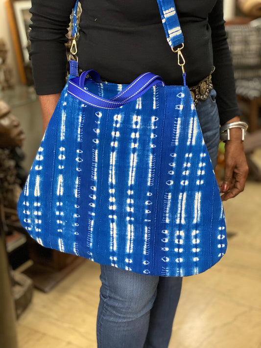 Tote bag, Mudcloth bag, Purse, African style bag, Handmade, Shoulder Strap, Shibori Indigo Mudcloth Tote Bag