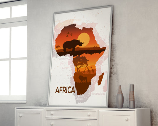 D#209 Wall art print, Poster, Savanna, Africa, Wild Animals, Wildlife, Safari, Nursery Room, Maps, African Map