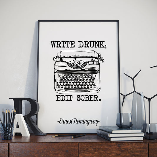 D#4 Wall art print, poster, Ernest Hemingway Quotes, Drinks, Bar, Drinks, Alcohol, Edit, Typewriter