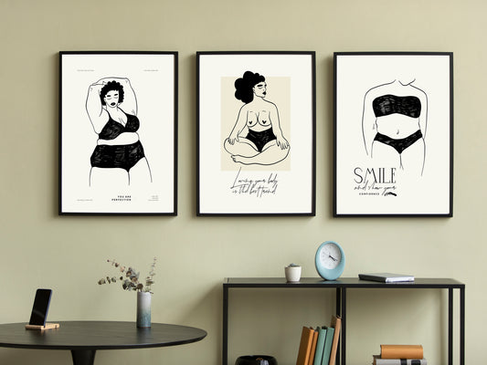 D#74 Wall art print, poster, feminism body positive poster, plus size female figure, love to own figure, Set of 3 prints