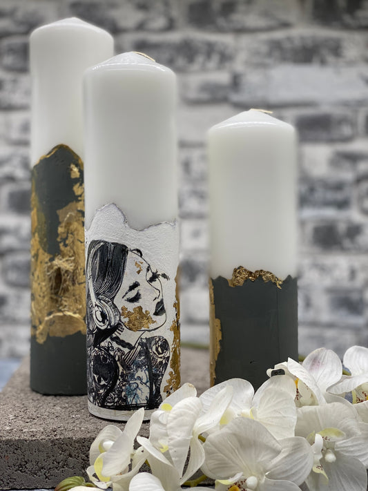 Candle Fashion, Modern, Aesthetic Candle, Cement, Concrete Candles, Set of 3 candles "Youth"