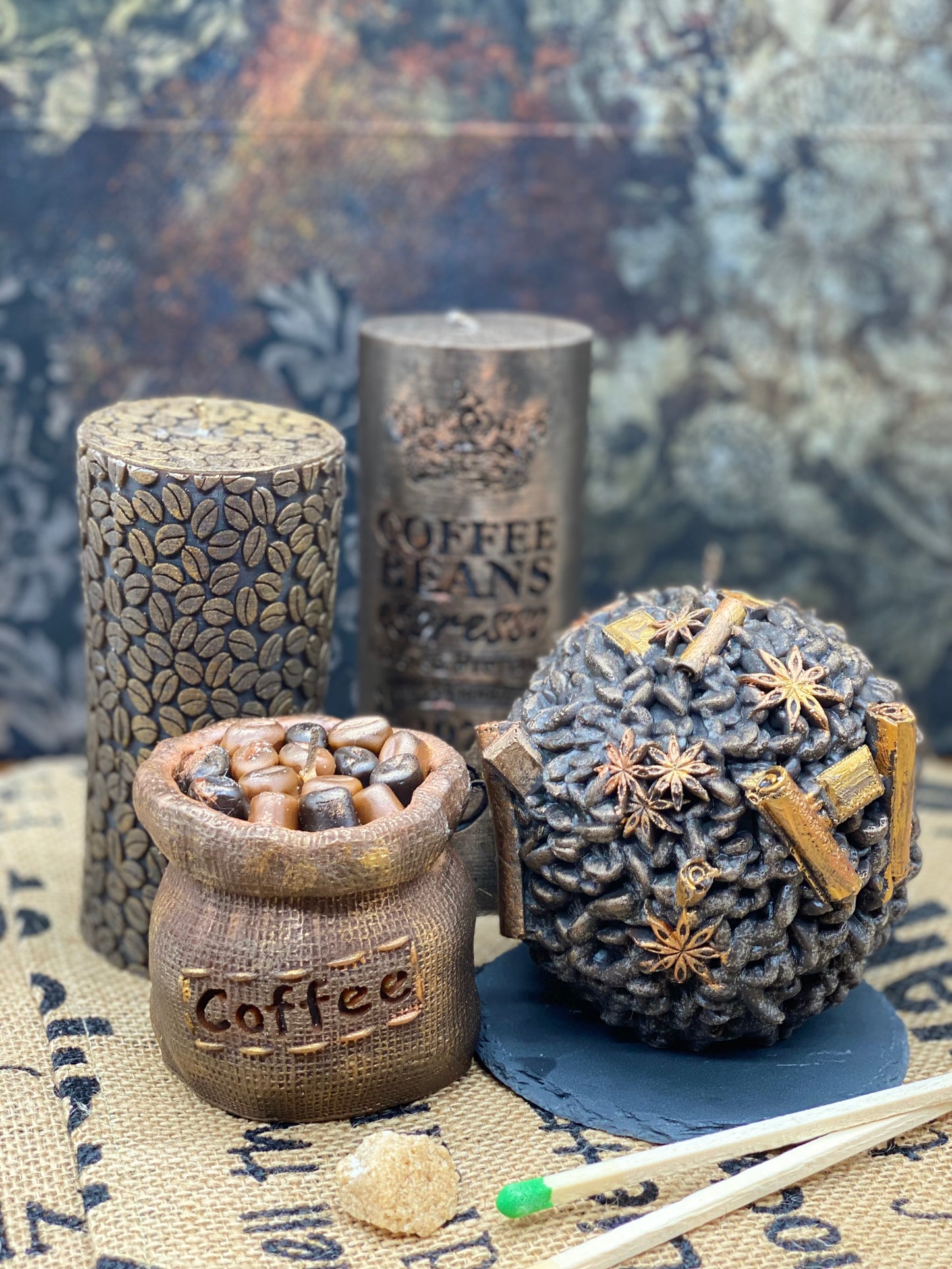 Candles Coffee, Pillar candles, Coffeeholic, Espresso, Coffee TYPES, Coffee Beans Giant Ball, Anise Star, Cinnamon sticks, Chocolate