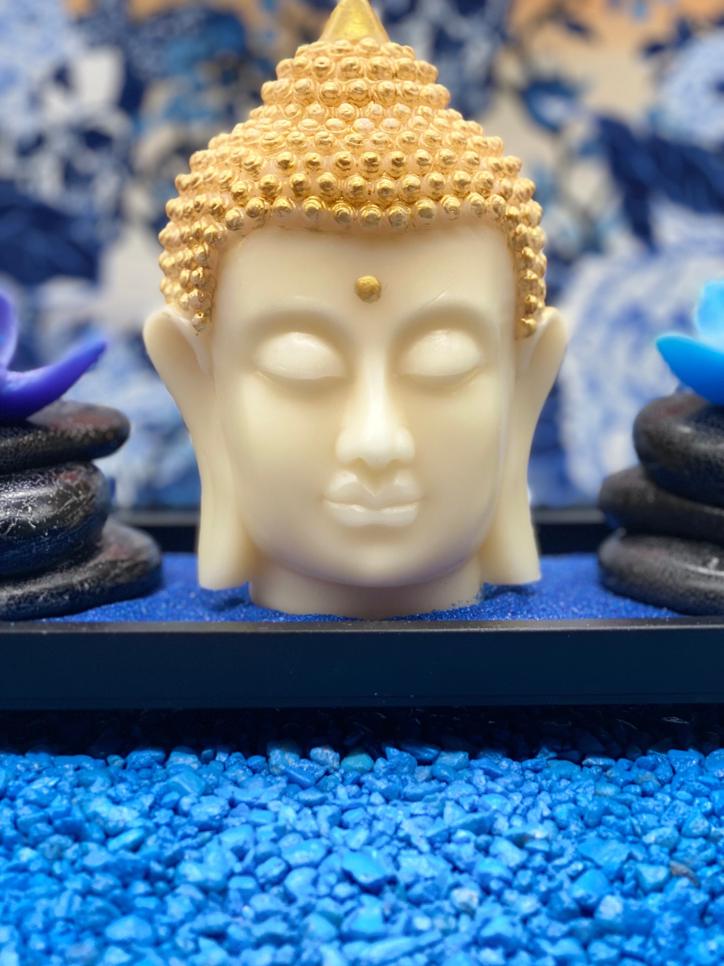 Candle handmade Buddha head ivory, Zen, Meditation, Feng Shui, Relax, Yoga, Retreats