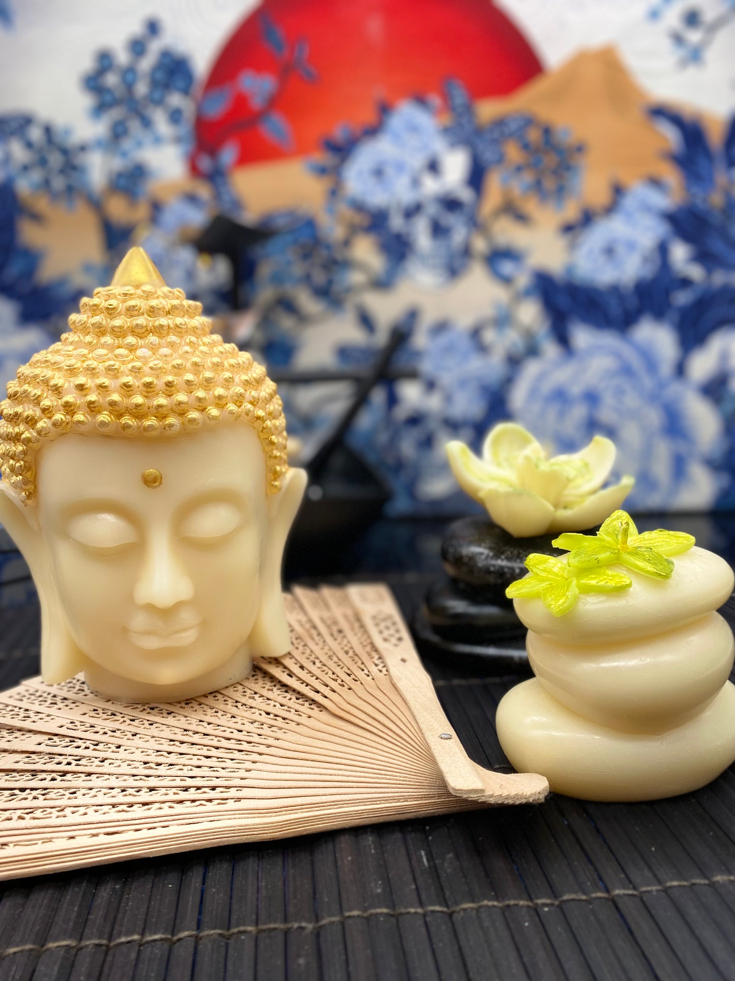 Candle handmade Buddha head ivory, Zen, Meditation, Feng Shui, Relax, Yoga, Retreats