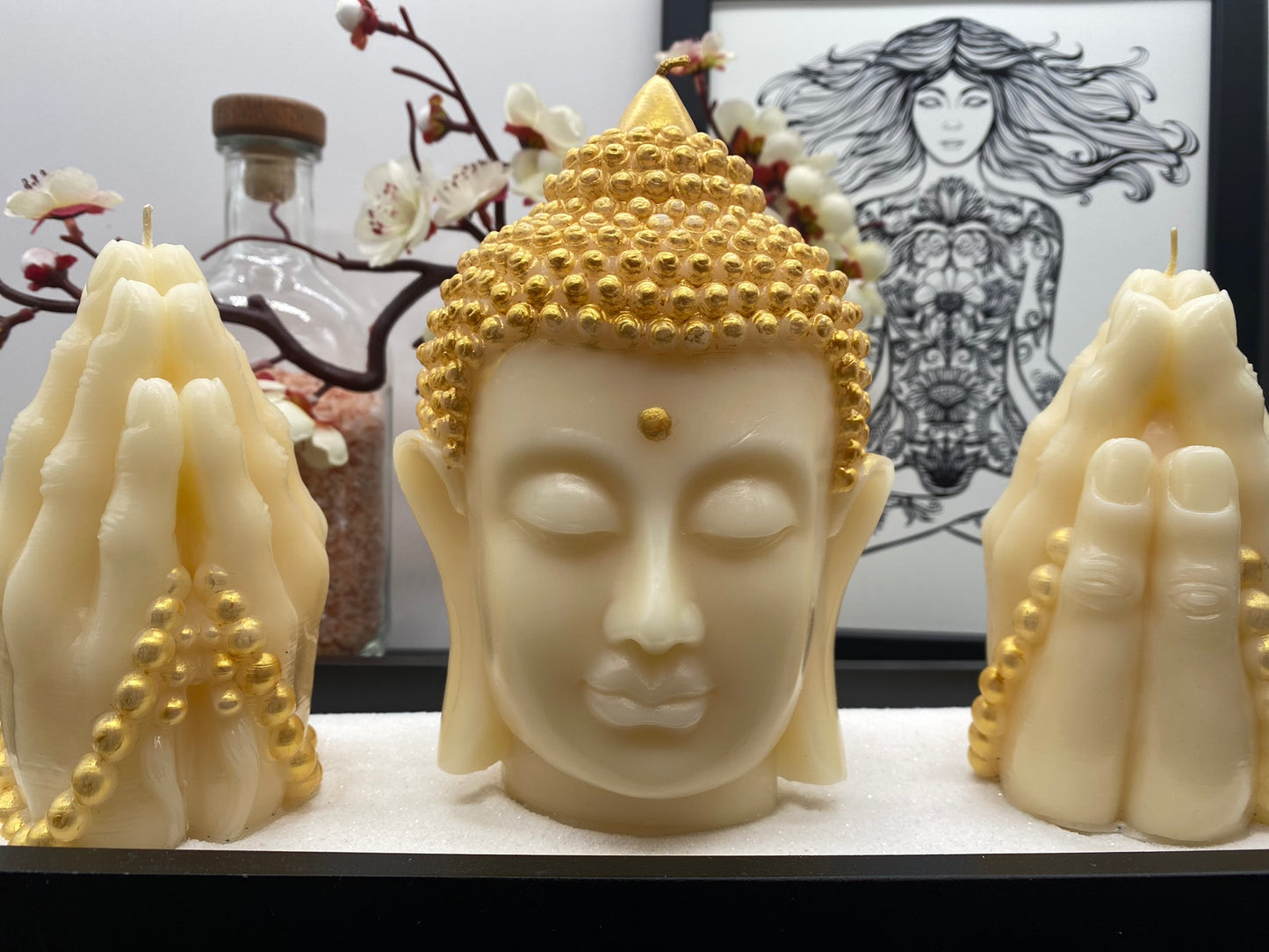 Candle handmade Buddha head ivory, Zen, Meditation, Feng Shui, Relax, Yoga, Retreats