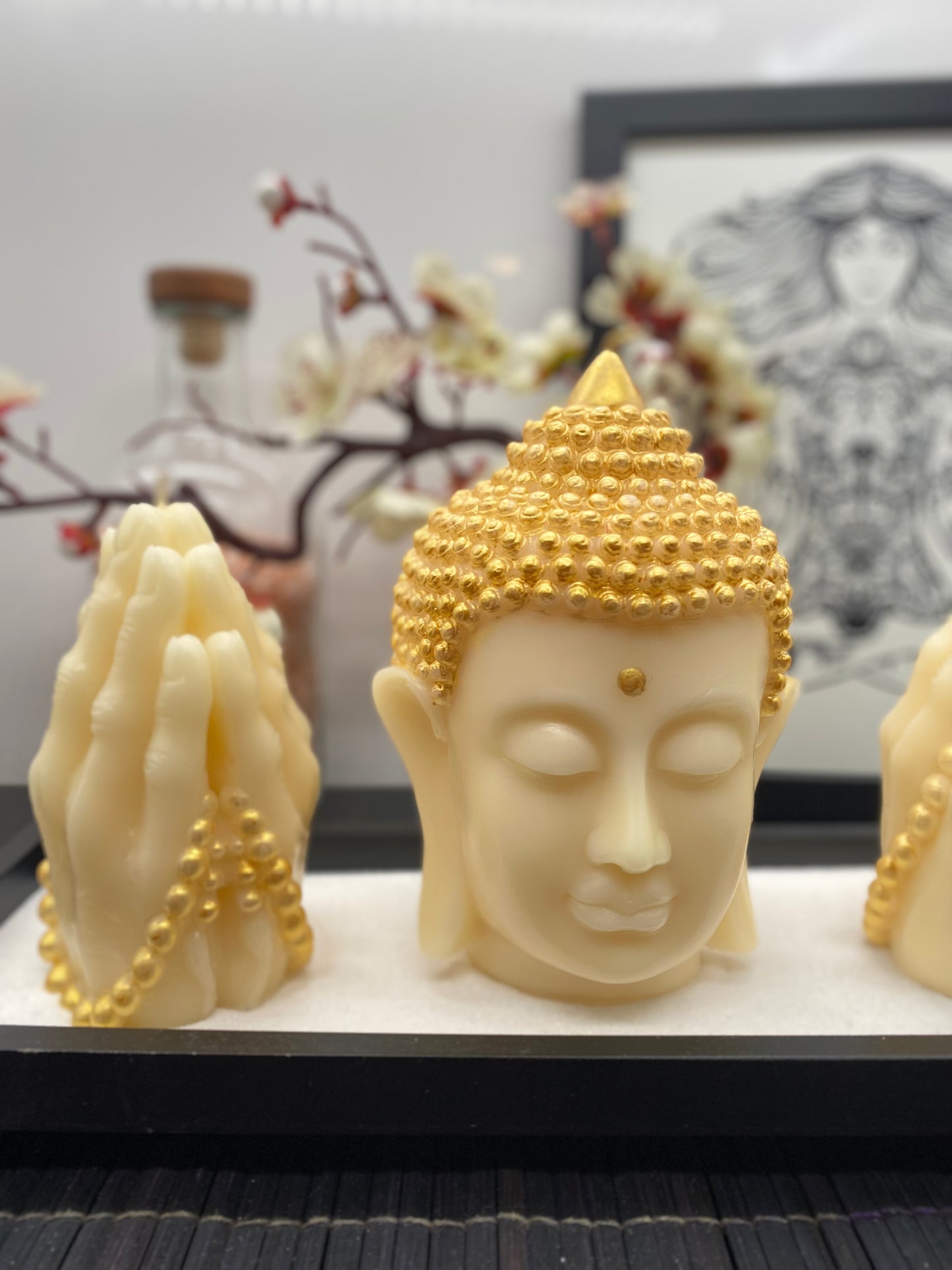 Candle handmade Buddha head ivory, Zen, Meditation, Feng Shui, Relax, Yoga, Retreats