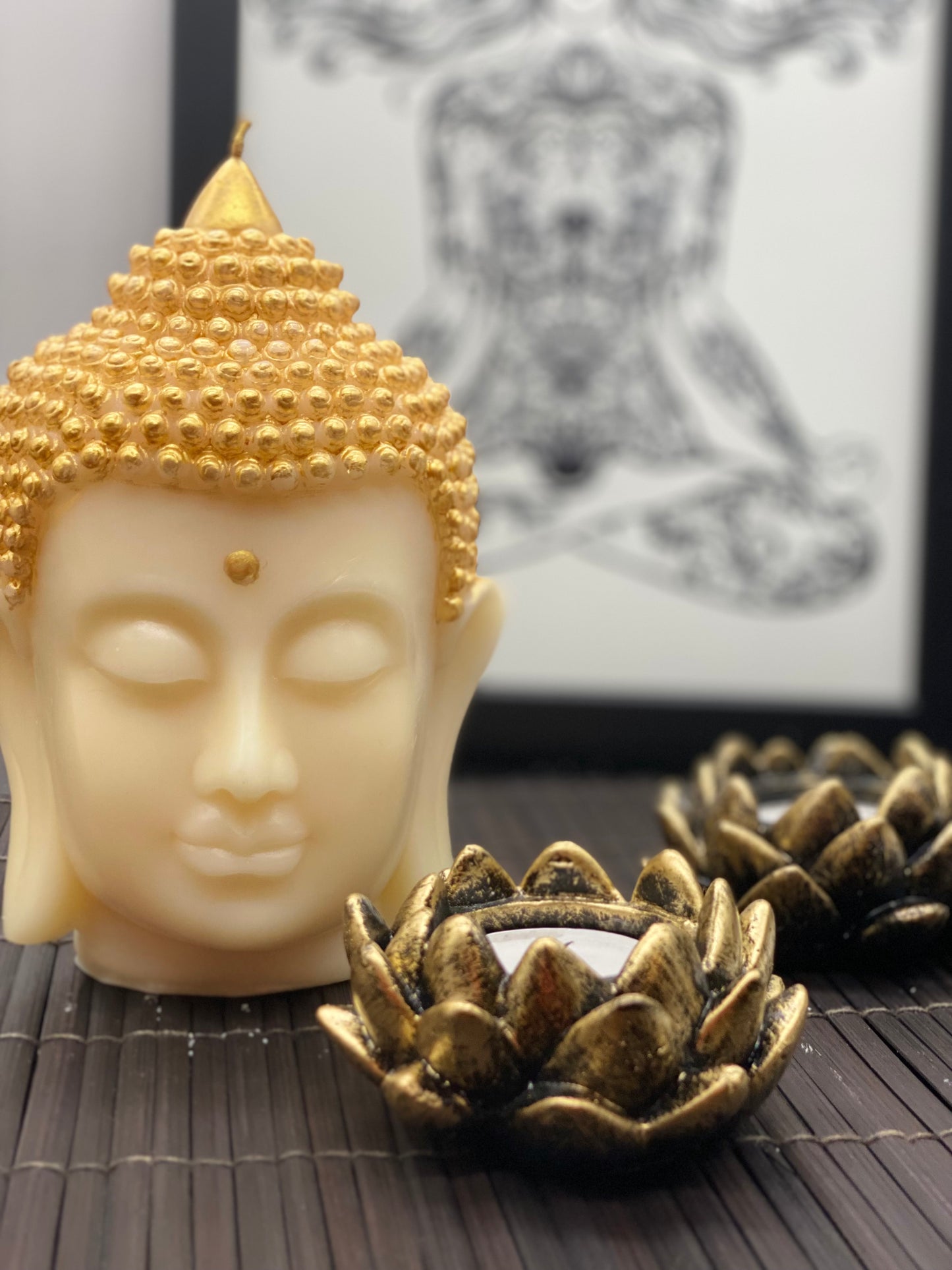 Candle handmade Buddha head ivory, Zen, Meditation, Feng Shui, Relax, Yoga, Retreats