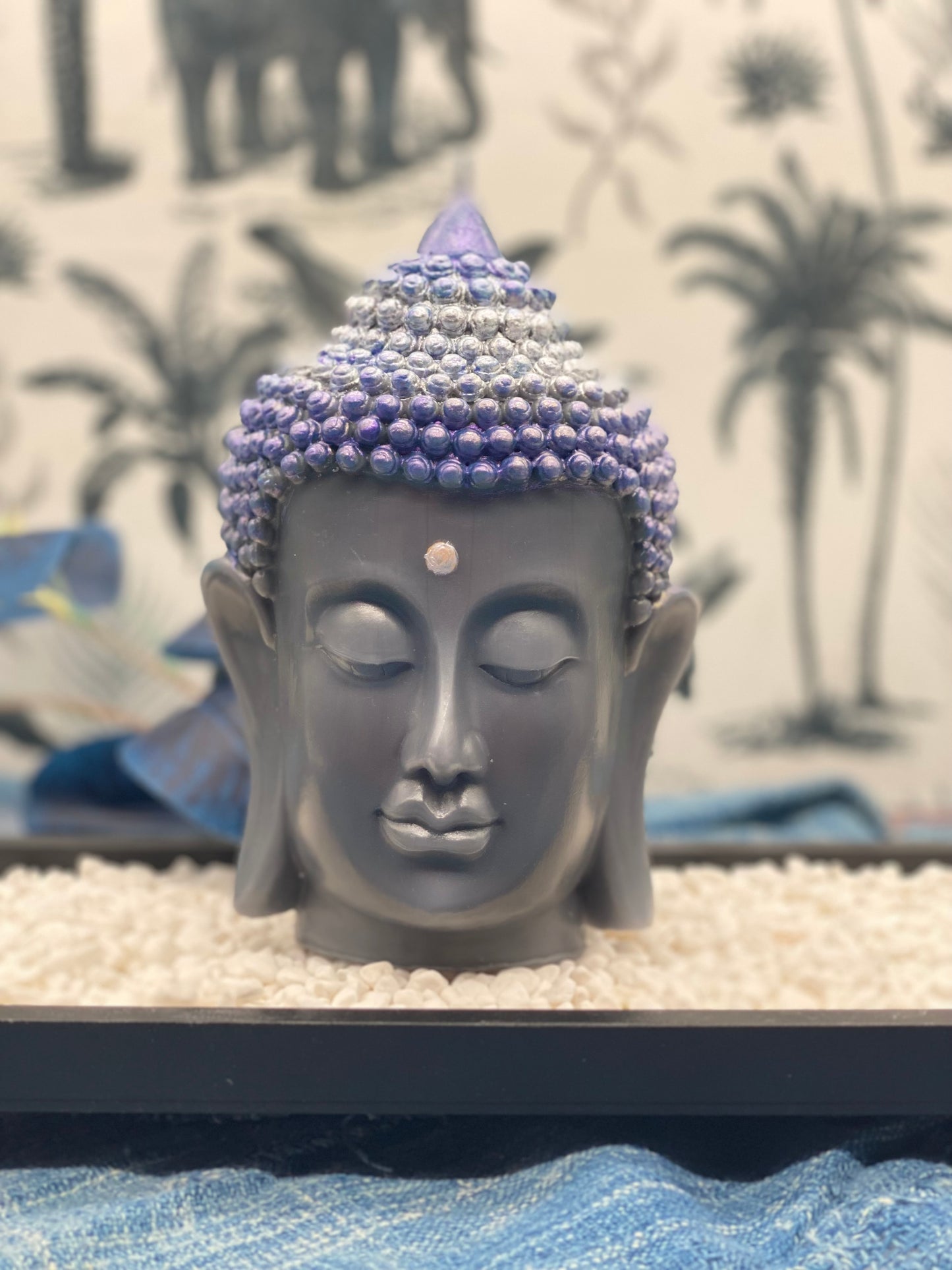 Candle handmade Buddha head grey, Zen, Meditation, Feng Shui, Yoga, Retreat, Chakras